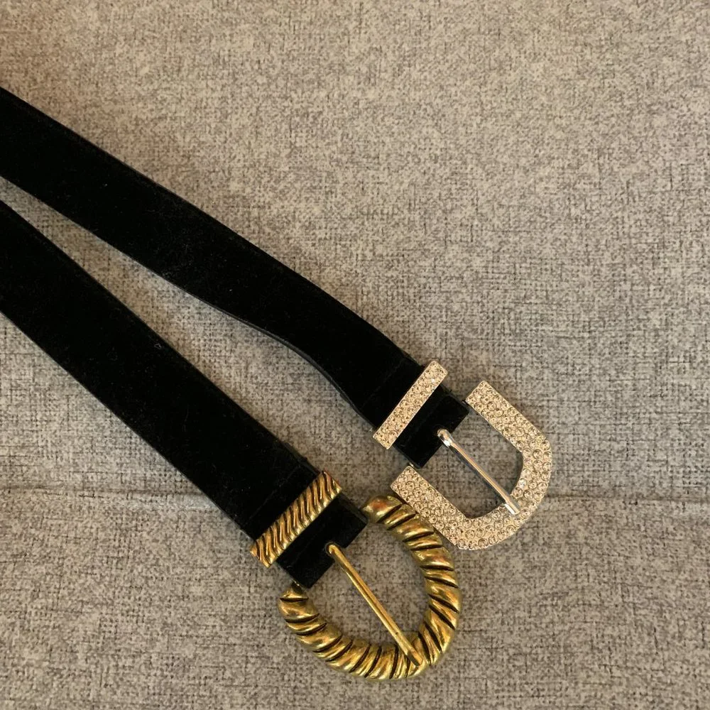 Zara black velvet gold/silver buckle belts bundle of 2 size S - Picture 2 of 8